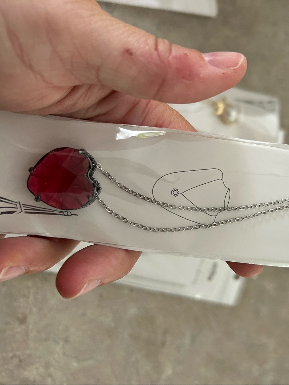 4/$50 Layered Silver Necklace with Red Gem Pendant -